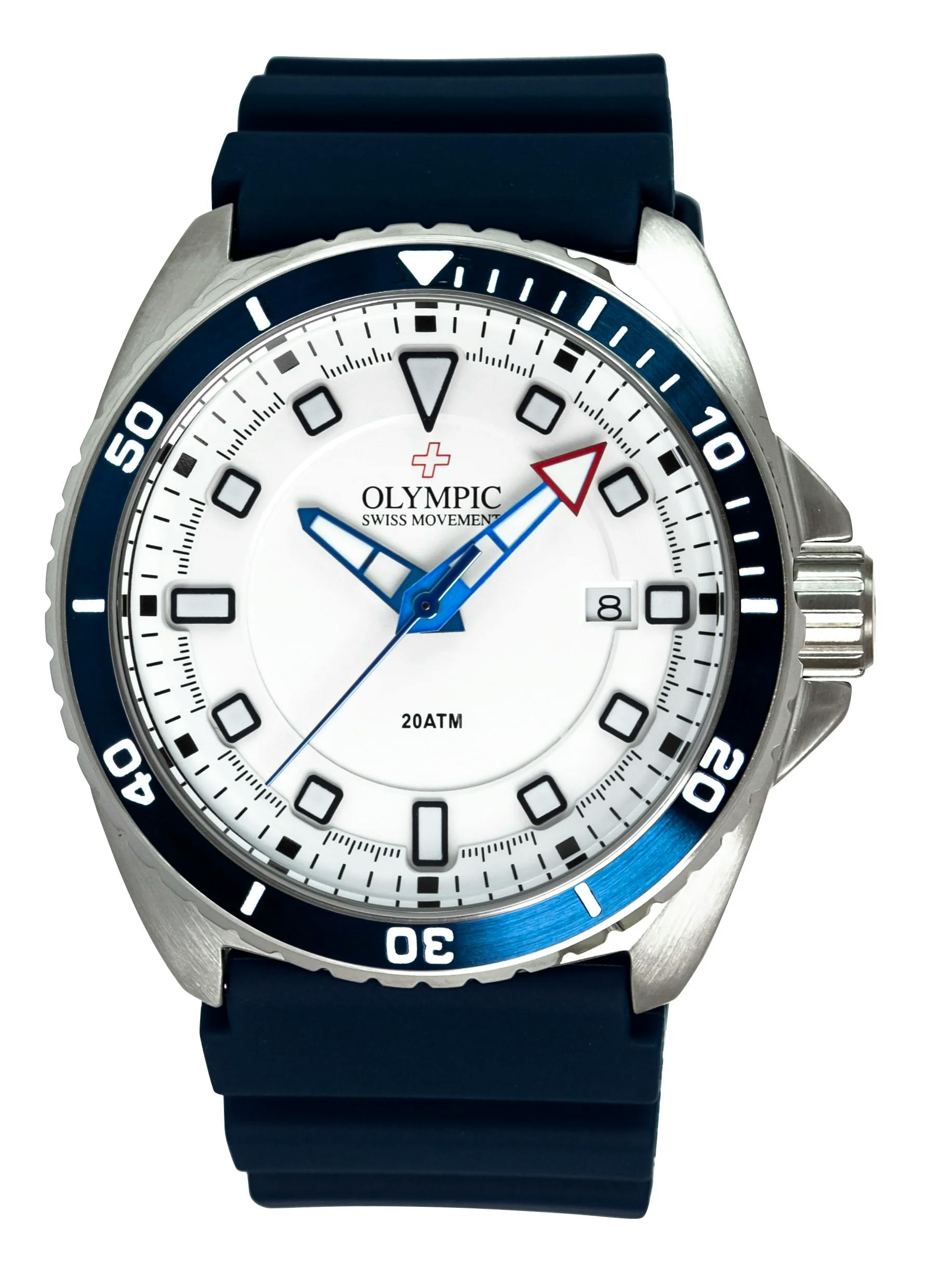 Olympic Aquanaut Dive Gents Watch 45mm - Stainless Steel White Dial with Blue PU Band