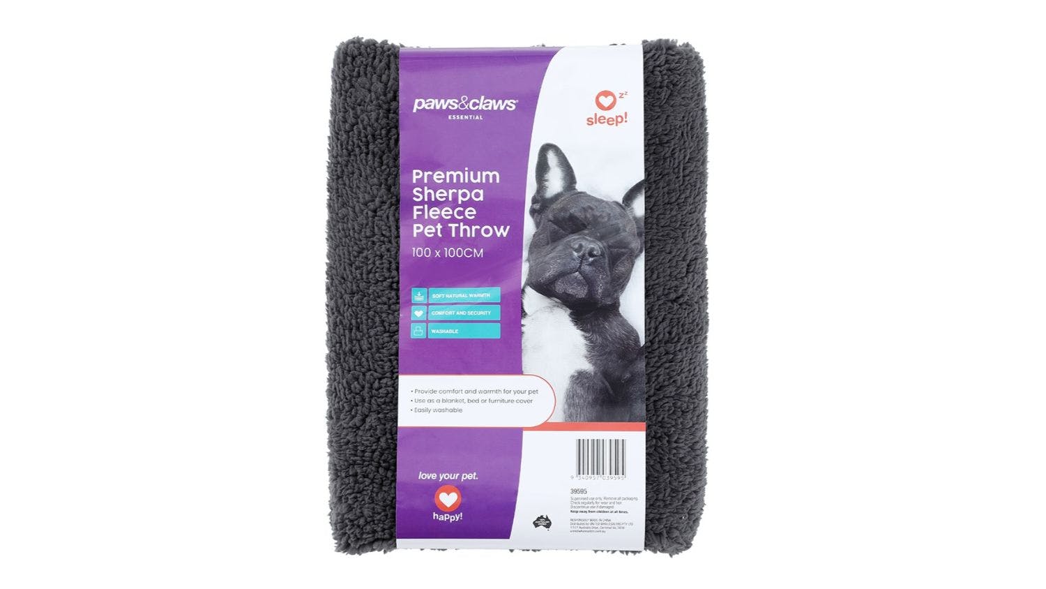 Sherpa Pet Blanket 1 X 1M Dark Grey