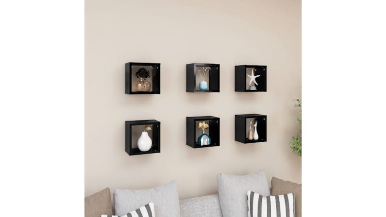 NNEVL Wall Shelves Floating Cube 6pcs. 22 x 15 x 22cm - Gloss Black