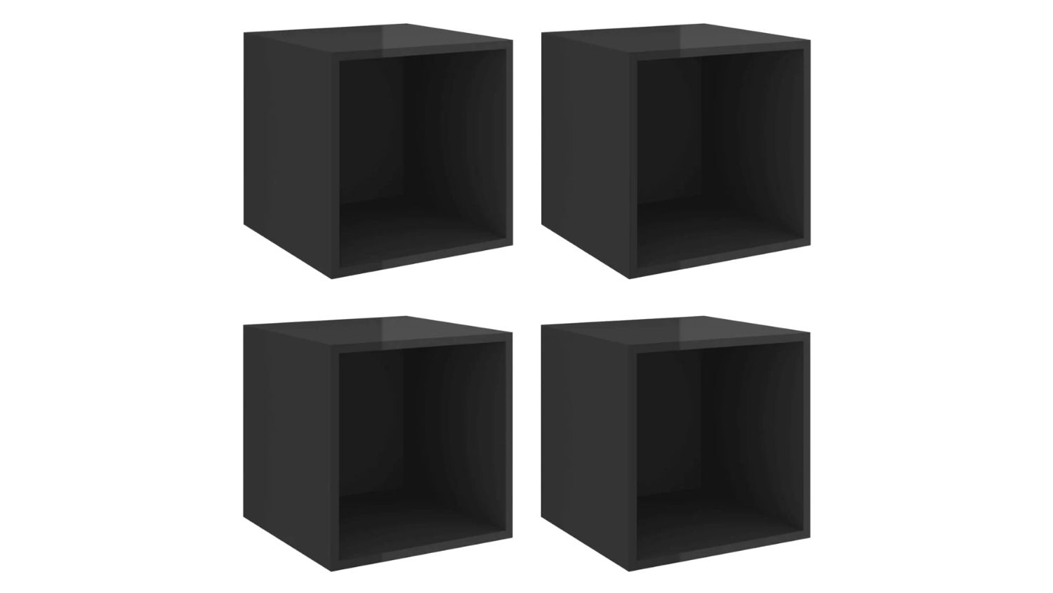 Set of 4 NNEVL Wall Cabinets in gloss black finish, shown in a symmetrical square layout