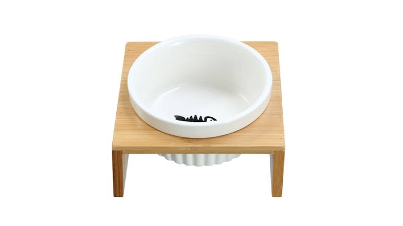 Ceramic Pet Cat Bowl Bamboo Base 300Ml 13 X 12 X 7cm