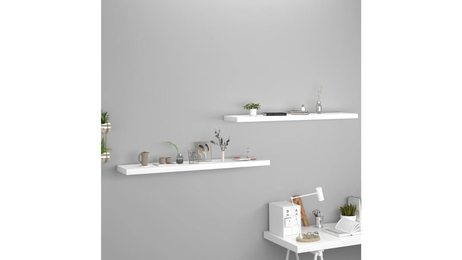 NNEVL Floating Ledge Wall Shelves 2pcs. 80 x 23.5 x 3.8cm - White
