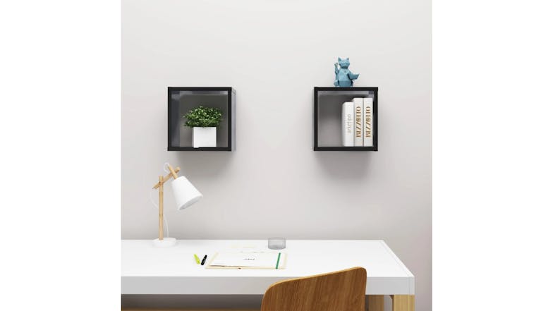 NNEVL Wall Shelves Floating Cube 2pcs. 30 x 15 x 30cm - Gloss Black