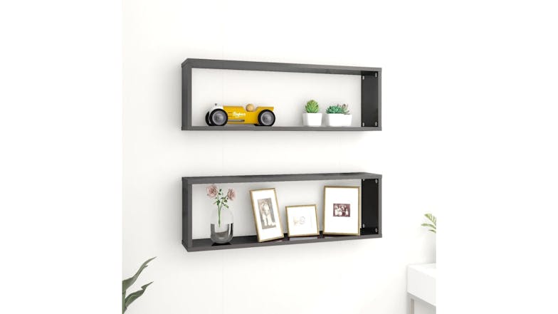 NNEVL Wall Shelves Floating Rectangle 2pcs. 80 x 15 x 26.5cm - Gloss Grey