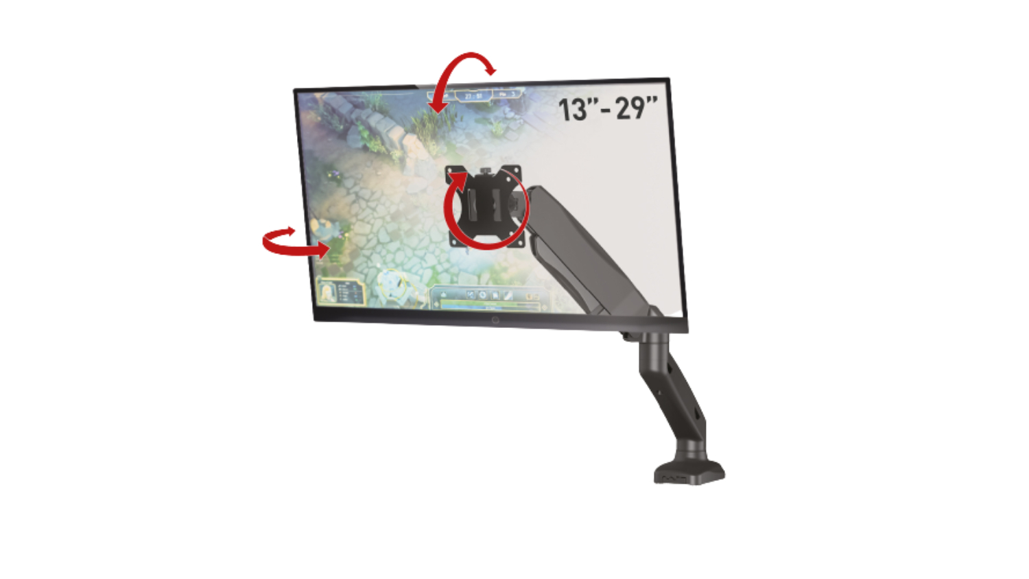 Barkan Gas Spring Single Arm Flat/Curved Monitor Desk Mount 13" - 29"