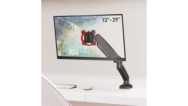 Barkan Gas Spring Single Arm Flat/Curved Monitor Desk Mount 13" - 29"