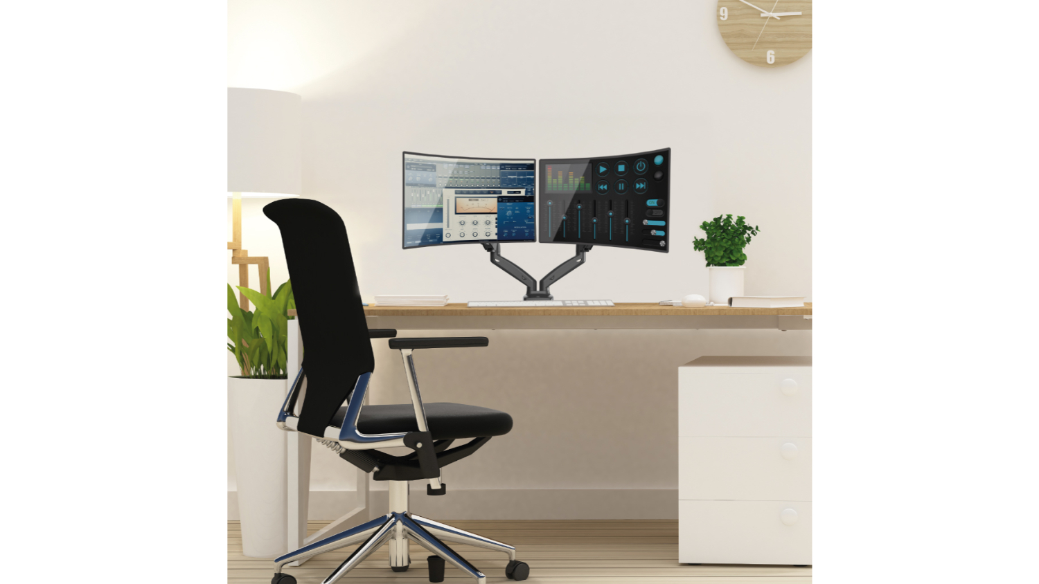 Barkan Gas Spring Dual Arm Flat/Curved Monitor Desk Mount 13" 29