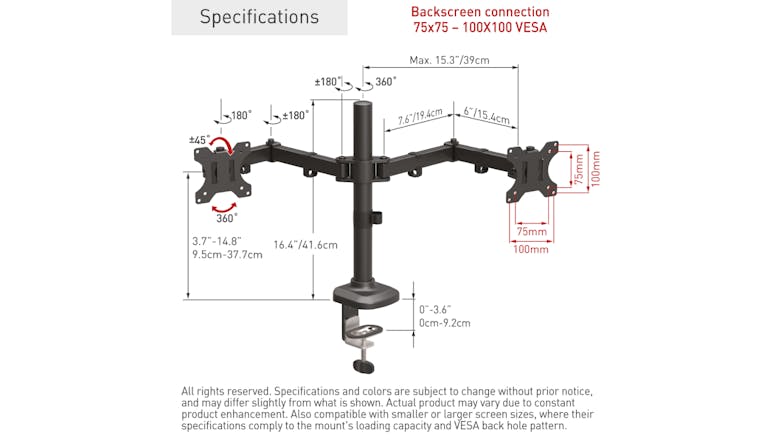 Barkan Dual Arm Flat/Curved Monitor Desk Mount 13" - 27"