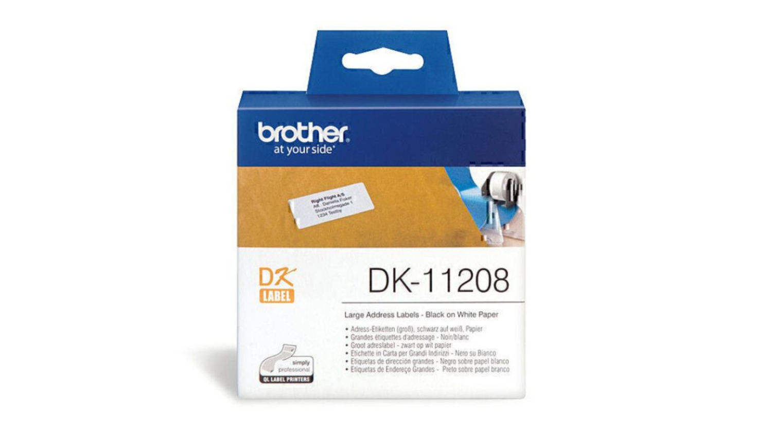 Brother DK11208 Black on White Label Roll - 38 x 90mm (400 Labels)