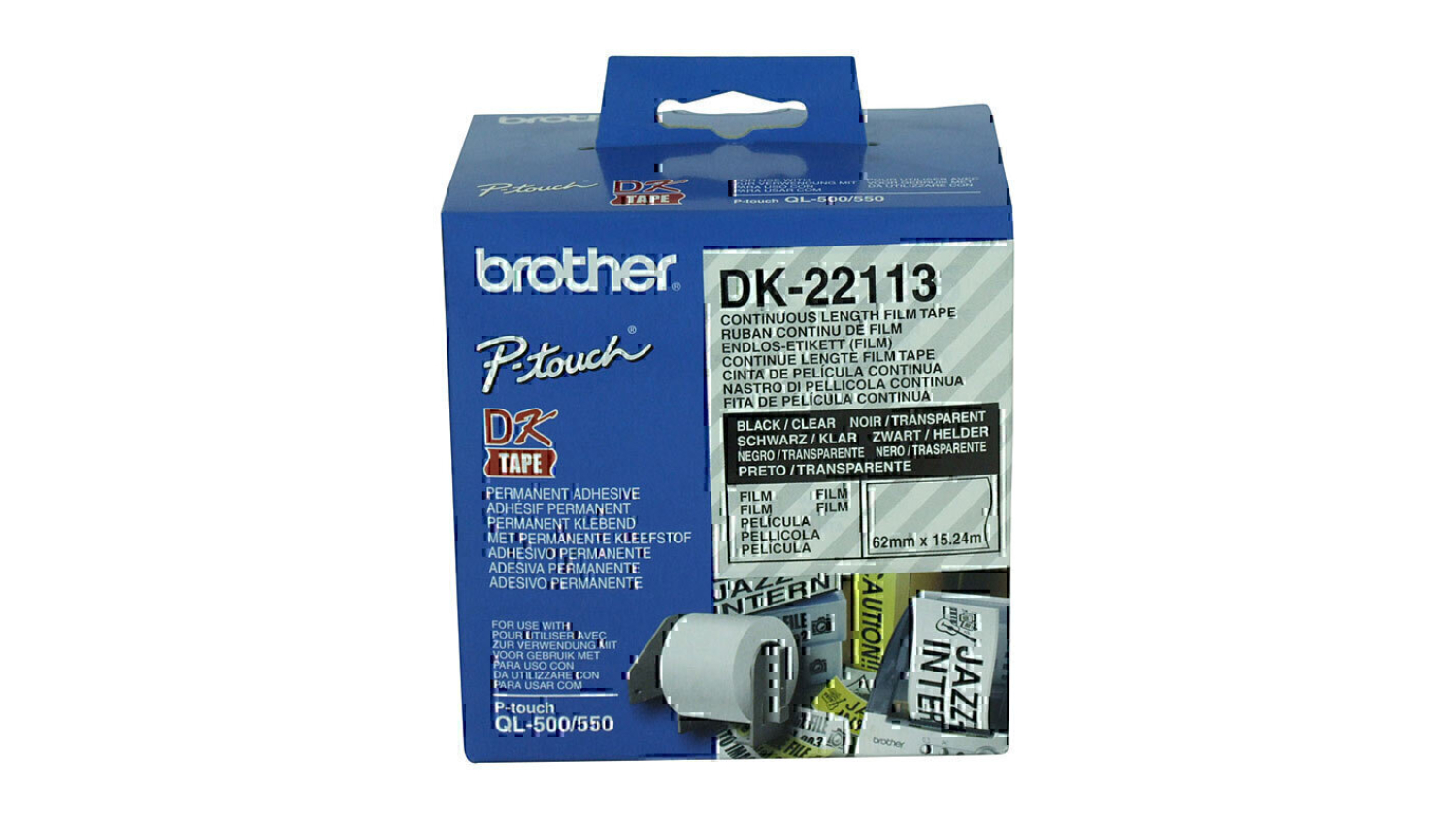 Brother DK22113 Black on Clear Thermal Labelling Tape - 62mm x 15.24m