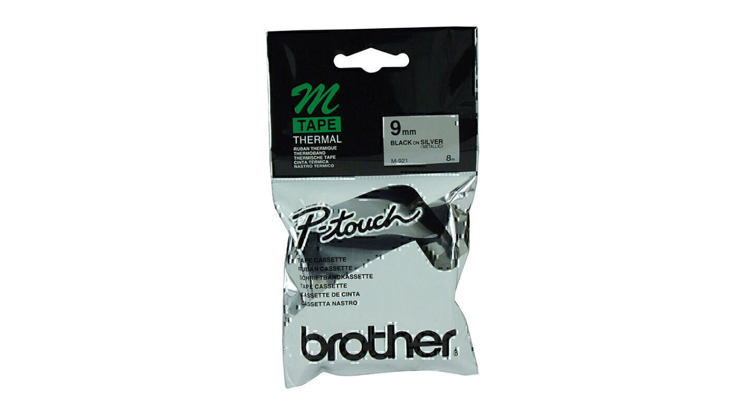 Brother TZe-921 Black on Silver Labelling Tape - 9mm x 8m