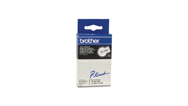 Brother TC291 Black on White Labelling Tape - 9mm x 8m