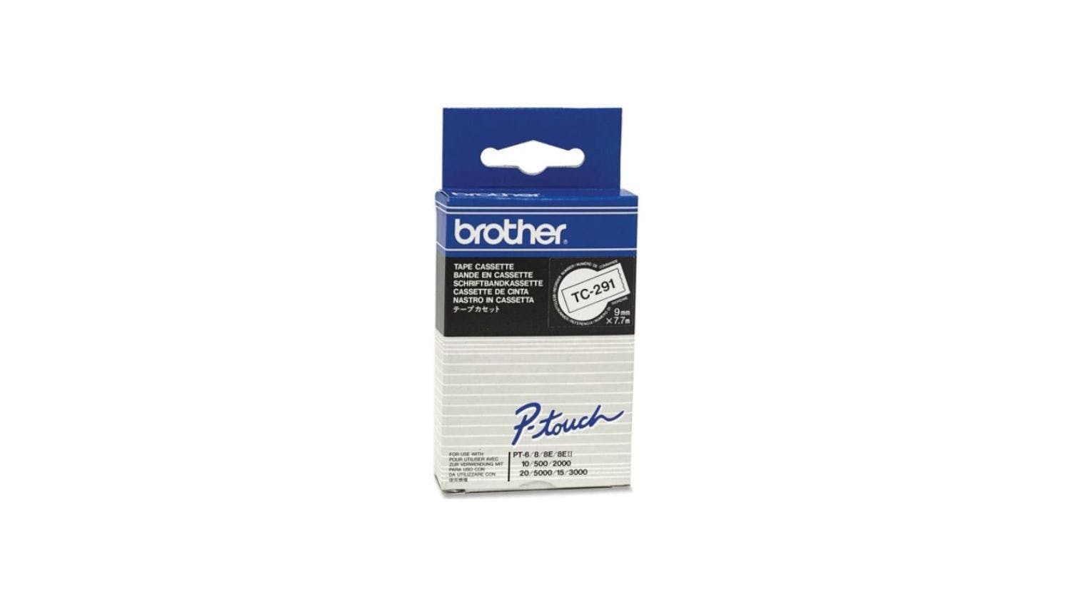 Brother TC291 Black on White Labelling Tape - 9mm x 8m