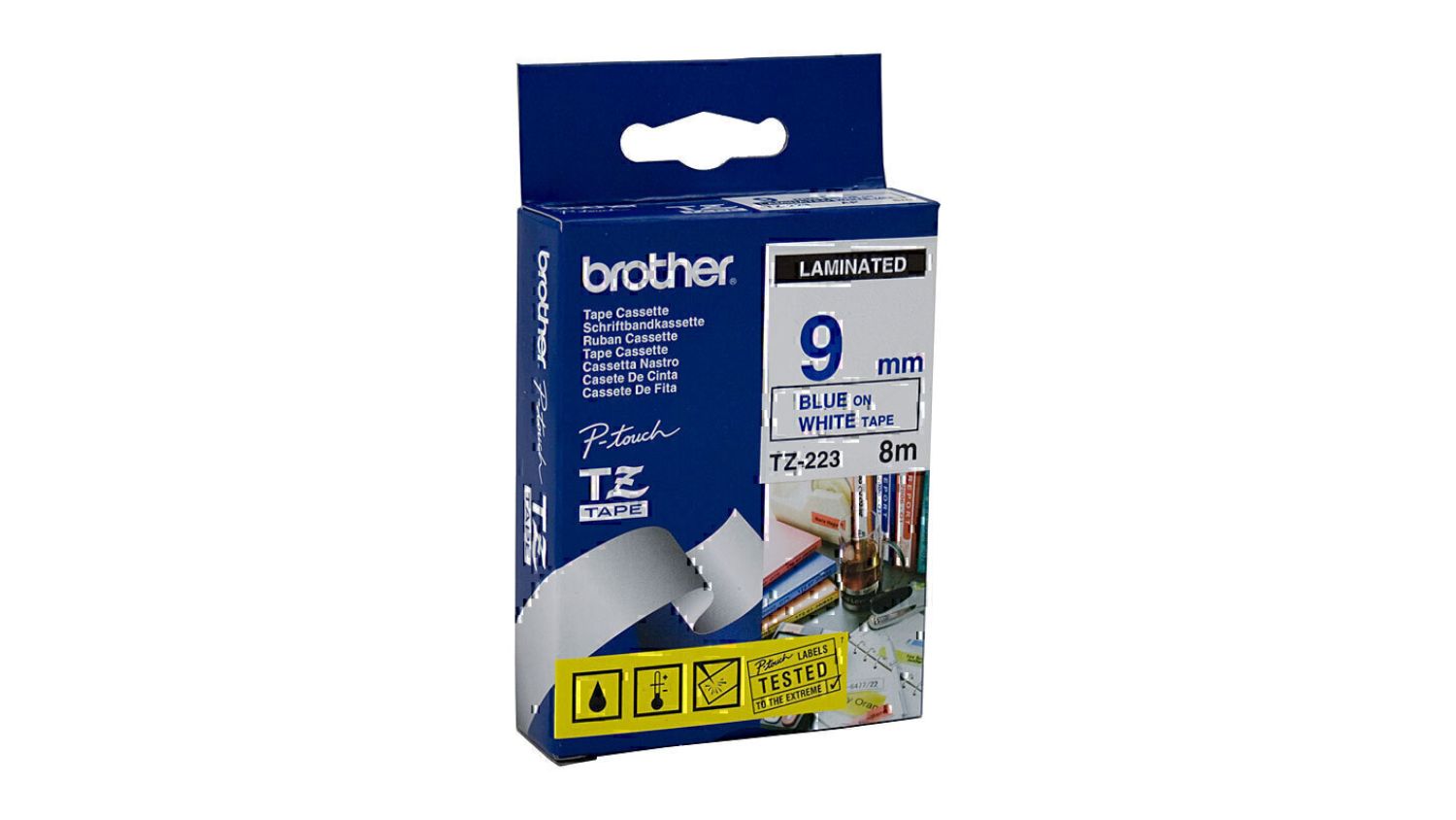 Brother TZe-223 Blue on White Labelling Tape - 9mm x 8m