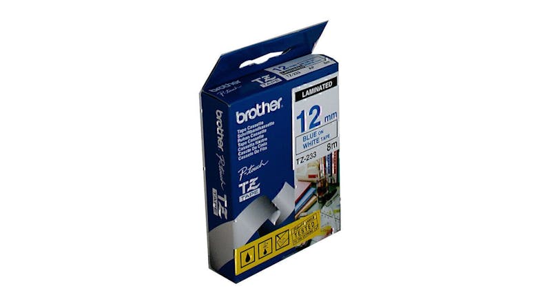 Brother TZe-233 Blue on White Labelling Tape - 12mm x 8m