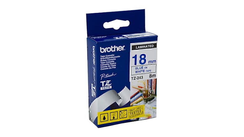 Brother TZe-243 Blue on White Labelling Tape - 18mm x 8m