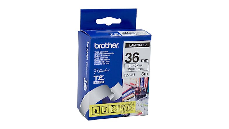 Brother TZe-261 Black on White Labelling Tape - 36mm x 8m