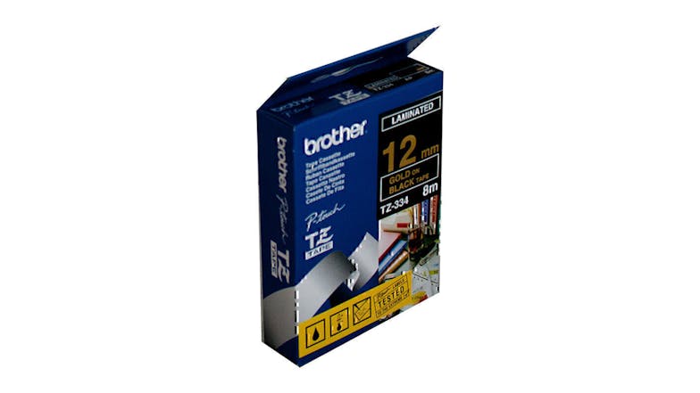 Brother TZe-334 Gold on Black Labelling Tape - 12mm x 8m