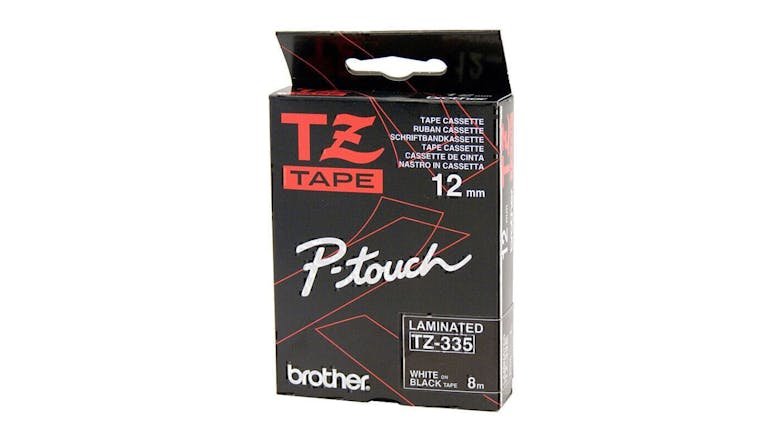 Brother TZe-335 White on Black Labelling Tape - 12mm x 8m