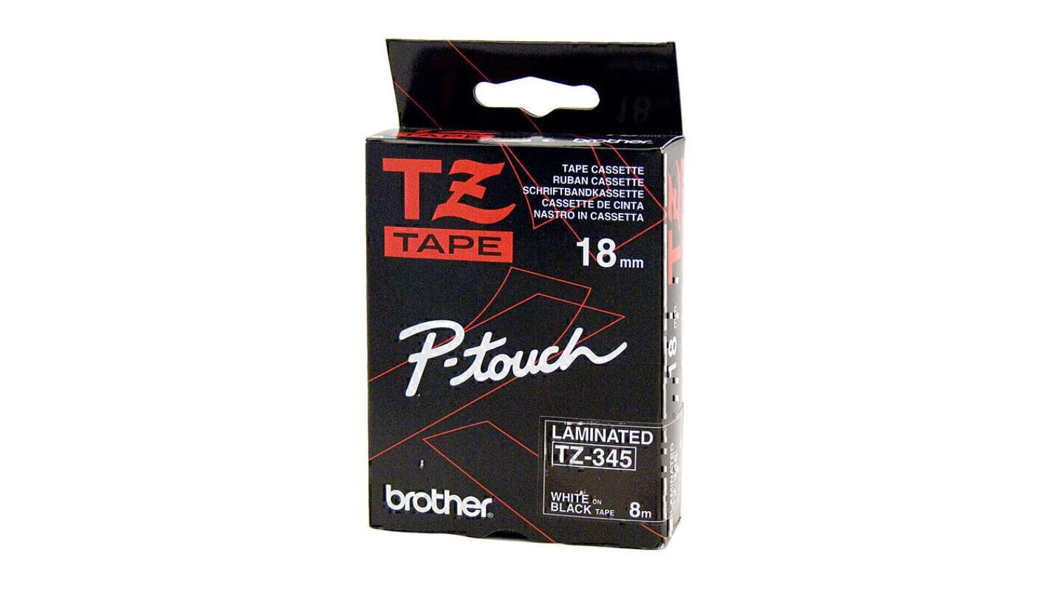 Brother TZe-345 White on Black Labelling Tape - 18mm x 8m