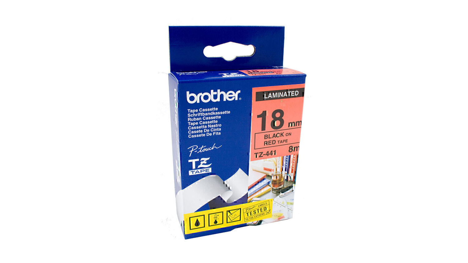 Brother TZe-441 Black on Red Labelling Tape - 18mm x 8m