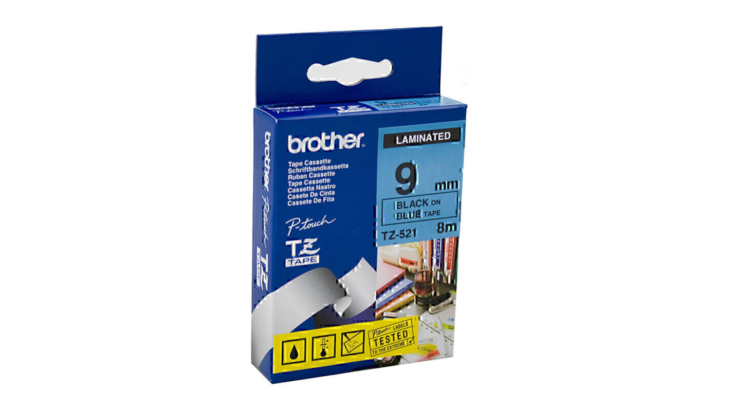 Brother TZe-521 Black on Blue Labelling Tape - 9mm x 8m