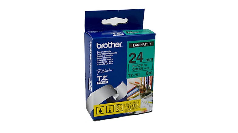 Brother TZe-751 Black on Green Labelling Tape - 24mm x 8m