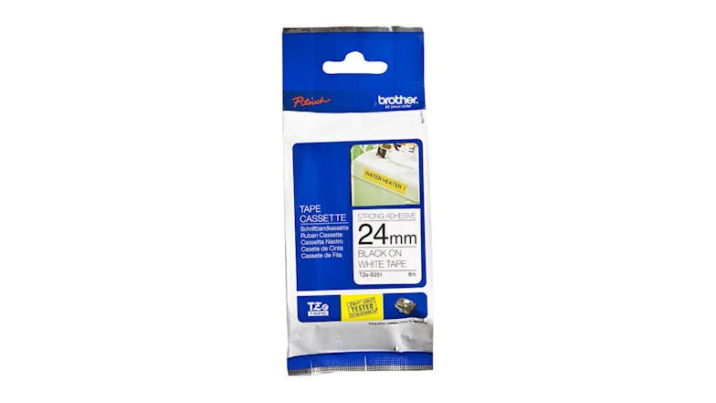 Brother TZe-S251 Black on White Strong Adhesive Labelling Tape - 24mm x 8m