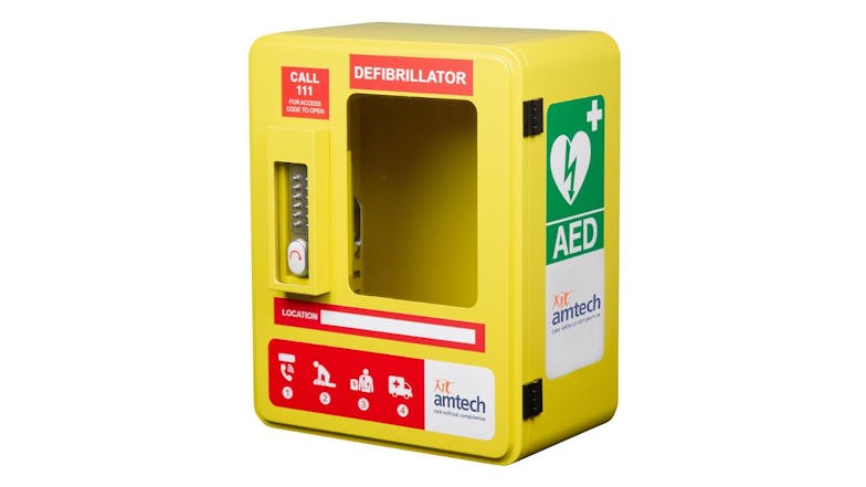 Amtech Metal Defibrillator Cabinet w/ Window, Padlock Compatibility - White