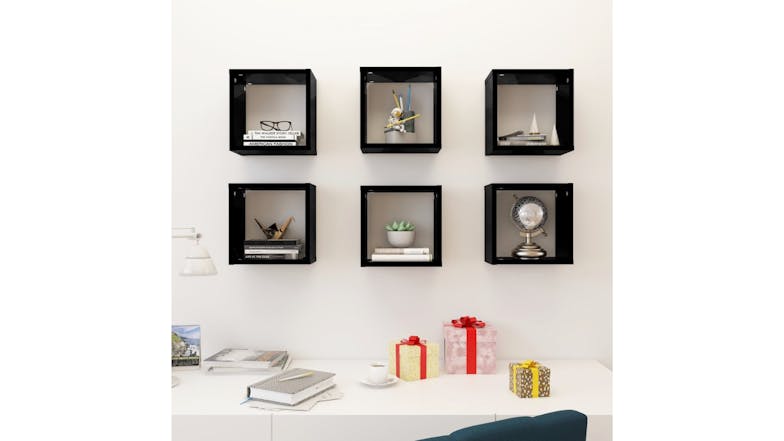 NNEVL Wall Shelves Floating Cube 6pcs. 26 x 15 x 26 - Gloss Black