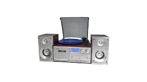Lennox Hi-Fi Multimedia Entertainment System for Vinyl, CD, Cassette, AUX - Brown