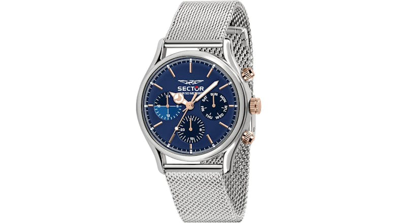 Sector 660 Multifunction Silver Mesh Watch - Blue Dial