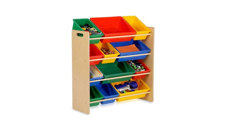 Gem Toy's Children's Multicoloured Storage Bin Rack w/ Bins 13pcs.