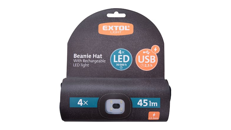 Extol Beanie w/ Rechargable LED Light - Black