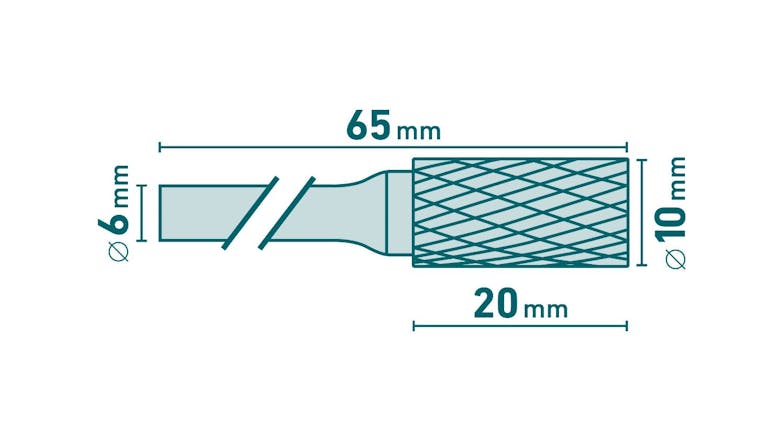 Extol Carbide Burr 10 x 20mm - Cylindrical