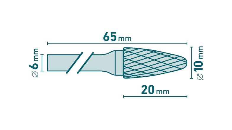 Extol Carbide Burr 10 x 20mm - Rounded Tree