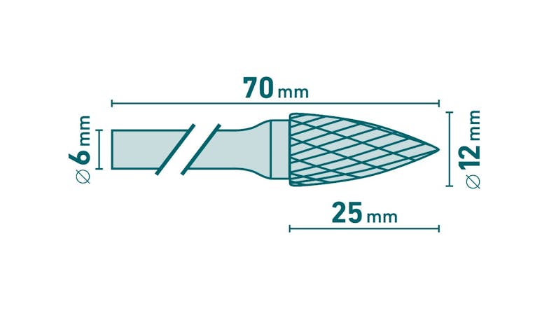 Extol Carbide Burr 12 x 25mm - Pointed Tree