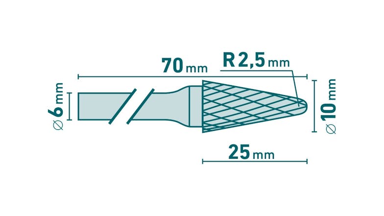 Extol 14° Carbide Burr 10 x 25mm - Cone