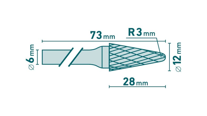 Extol 14° Carbide Burr 12 x 28mm - Cone