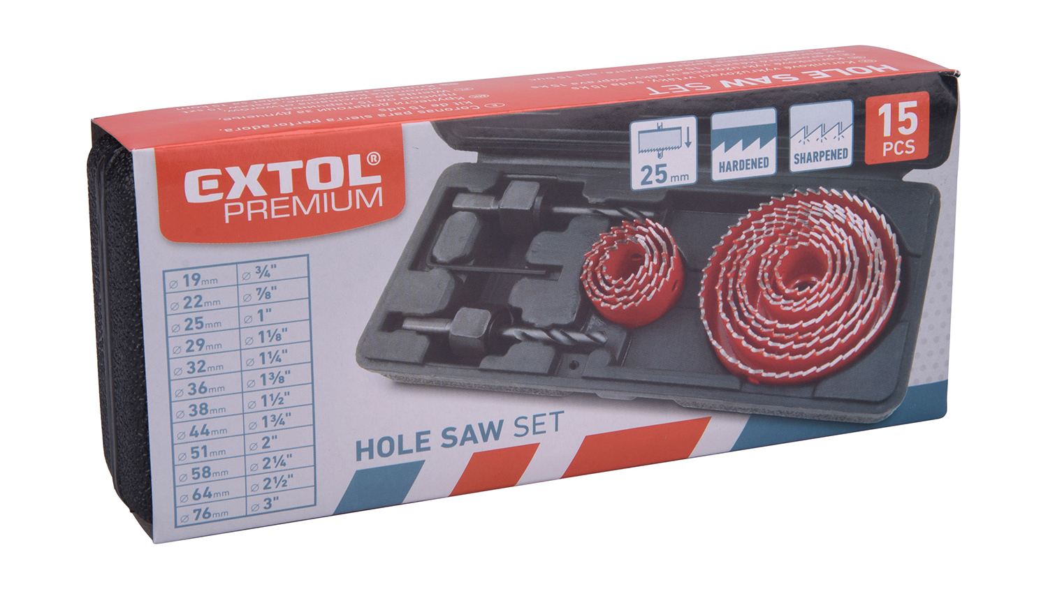 Extol Carbon Steel Hole Saw Set 15pcs.
