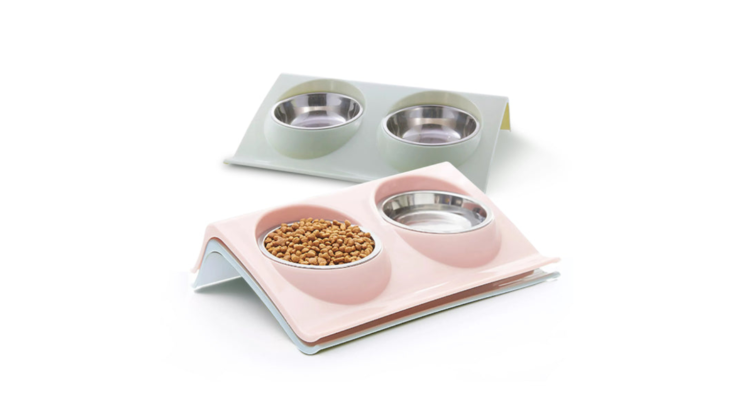 Fluff n' Stuff Dual Anti Spill Bowls for Dogs & Cats Blue Harvey