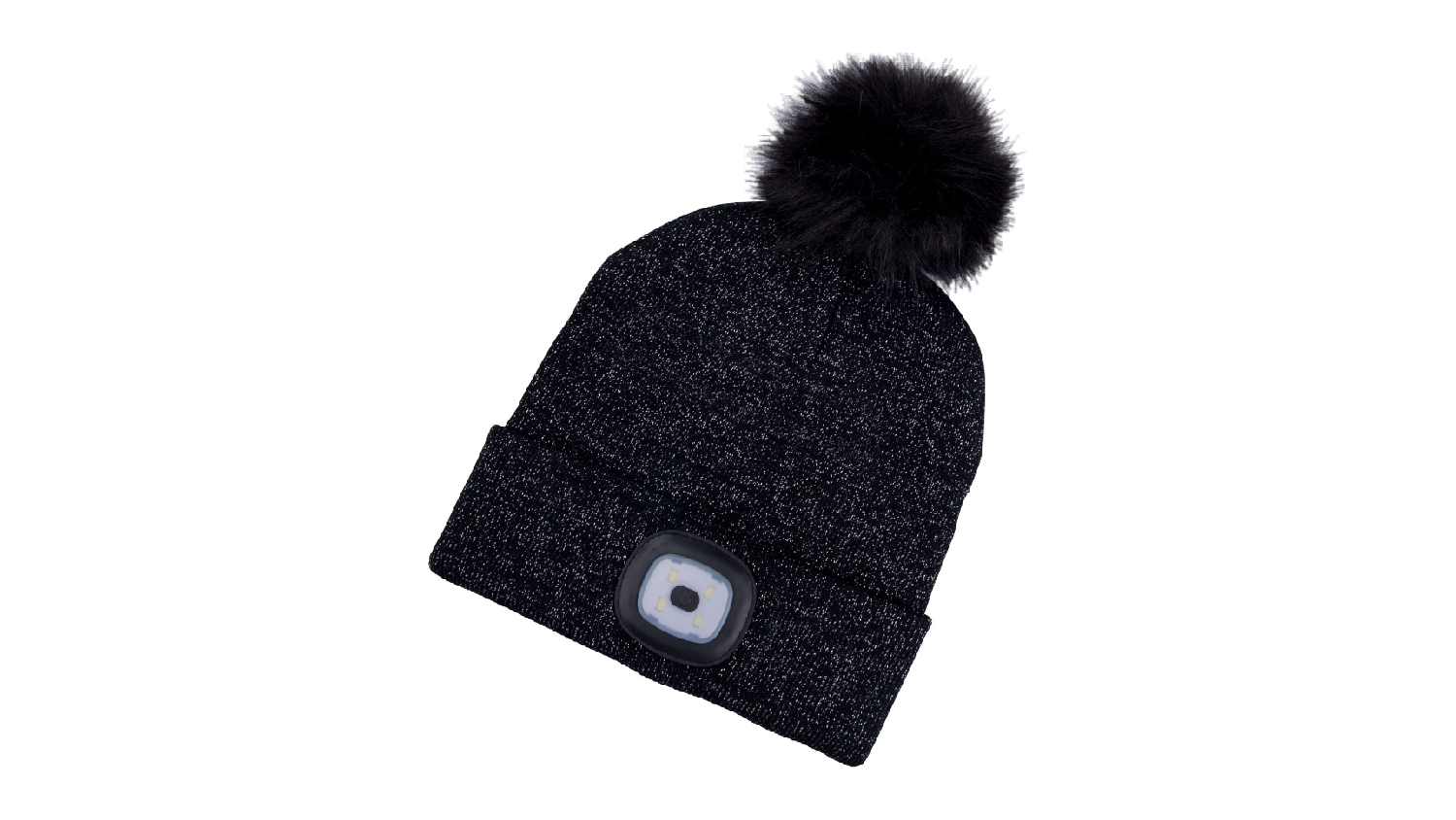 Extol Pom-Pom Beanie w/ Rechargeable LED Light - Black