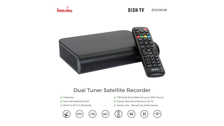 Dish TV S7070PVR Satellite Freeview Recorder with 1TB Hard Drive & Dual Tuner