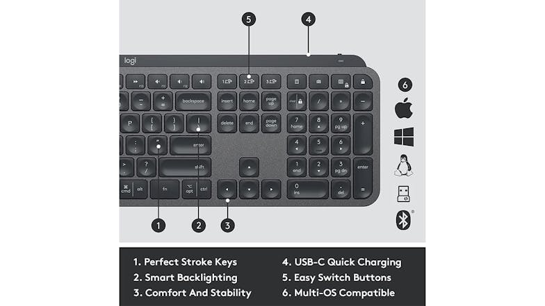 Logitech MX Keys S Advanced Wireless Illuminated Keyboard with Backlight - Graphite