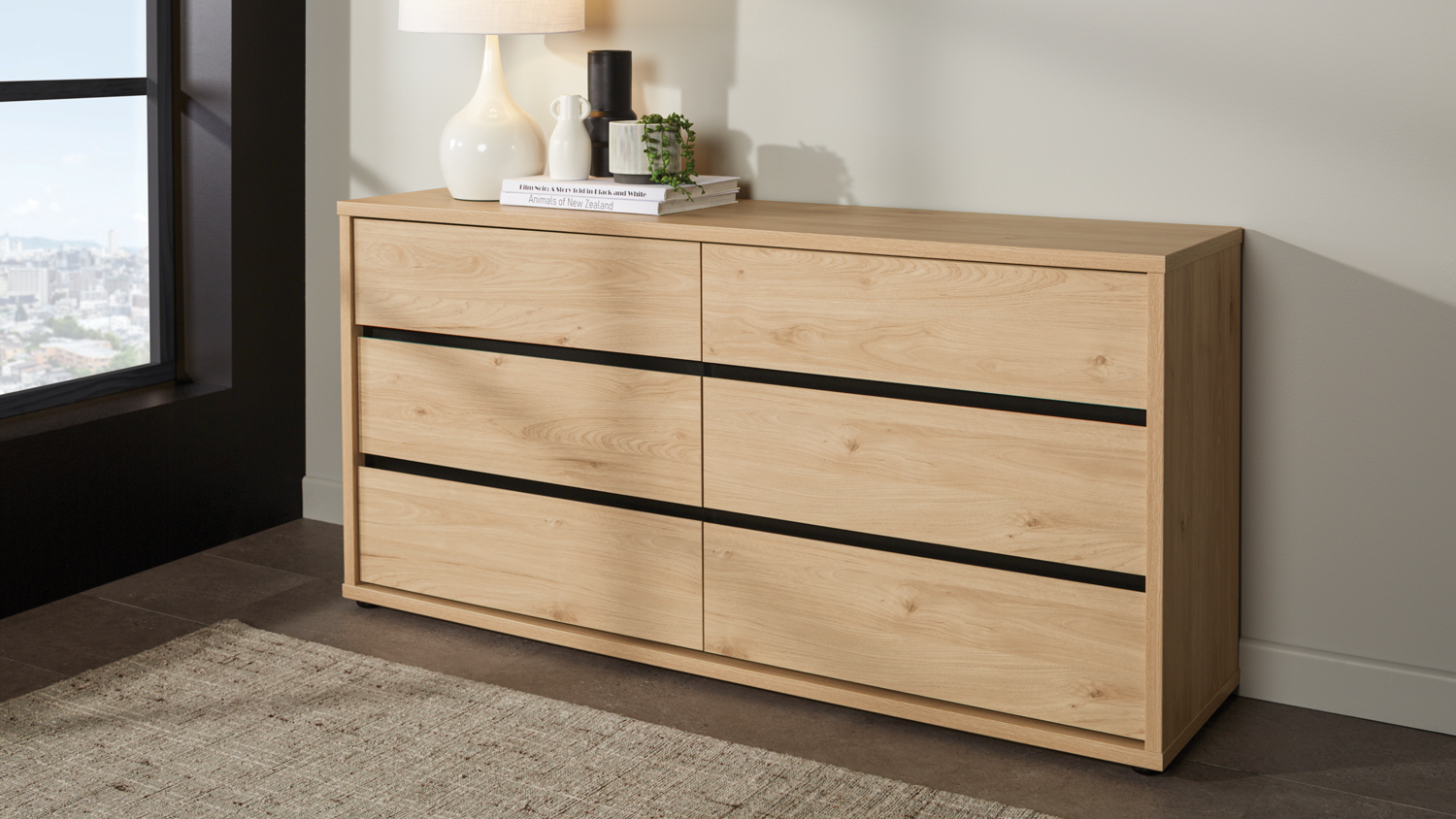 Finn 6 Drawer Lowboy - Pale Oak