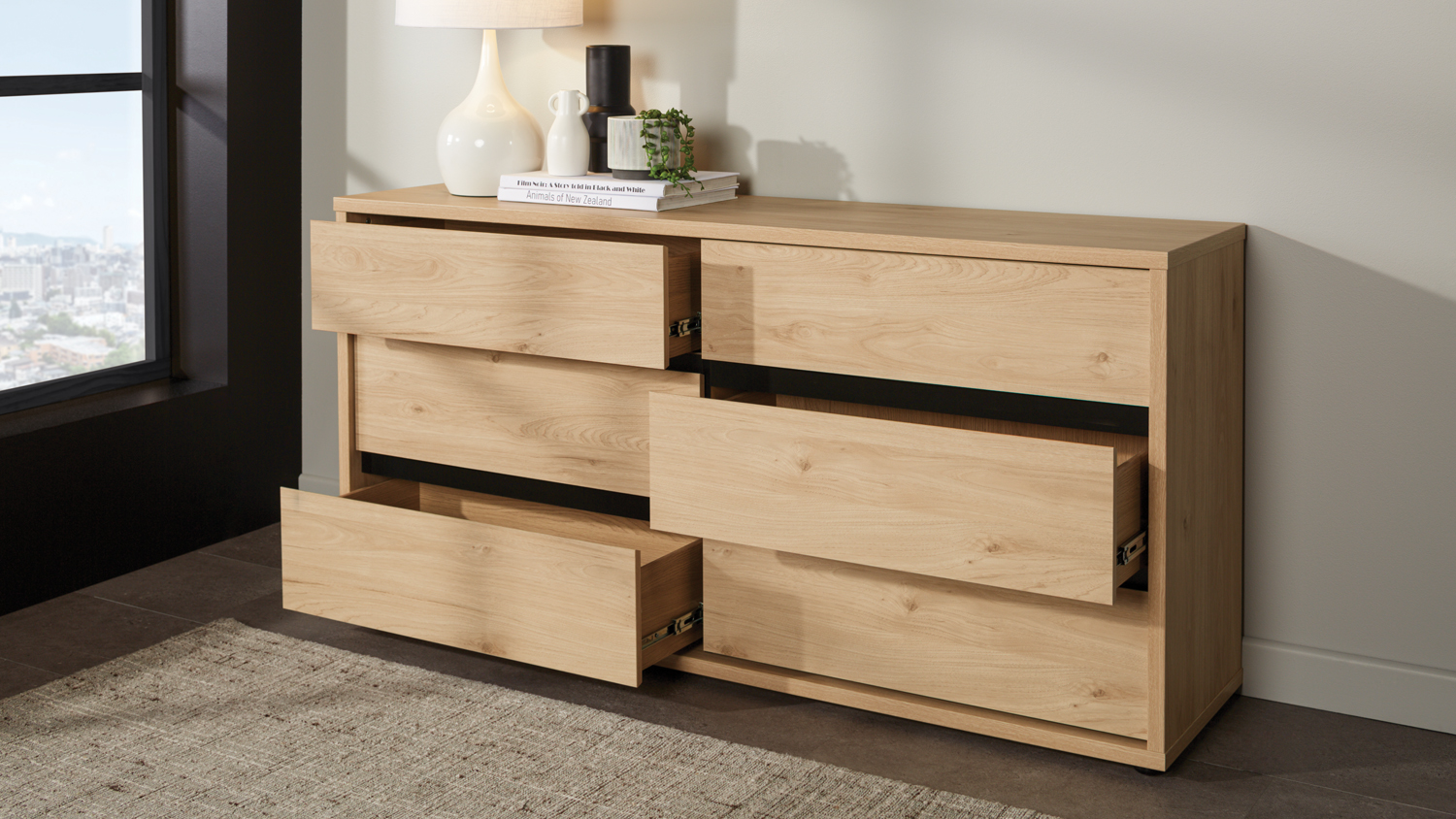 Finn 6 Drawer Lowboy - Pale Oak