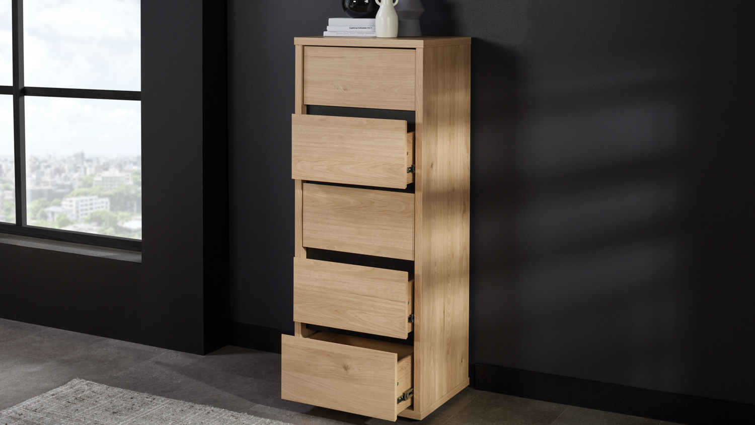 Finn 5 Drawer Slimboy - Pale Oak