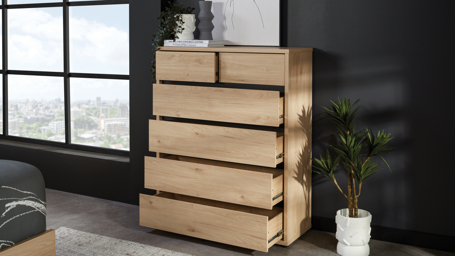 Finn 6 Drawer Tallboy - Pale Oak