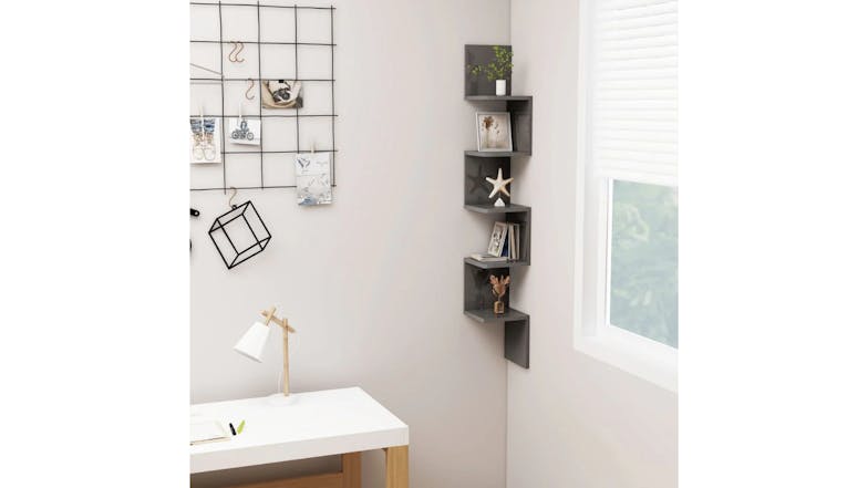 NNEVL Wall Shelves Corner 20 x 20 x 127.5cm - Gloss Grey
