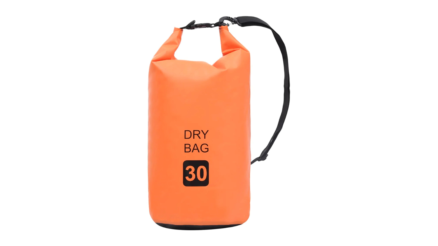 NNEVL 30L orange dry bag, rolled and buckled with shoulder strap